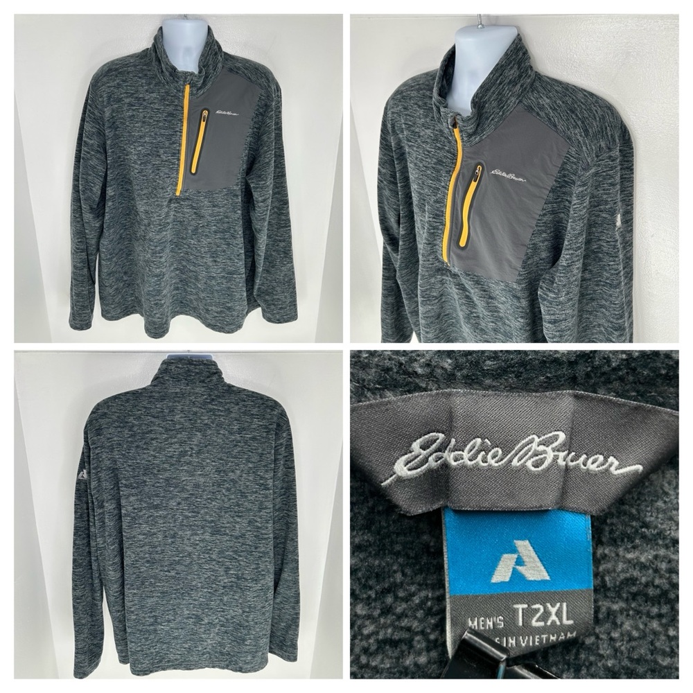 Eddie Bauer First Ascent 1/4 Zip Fleece‎ Mens T2XL Green Pullover Outdoor Pocket